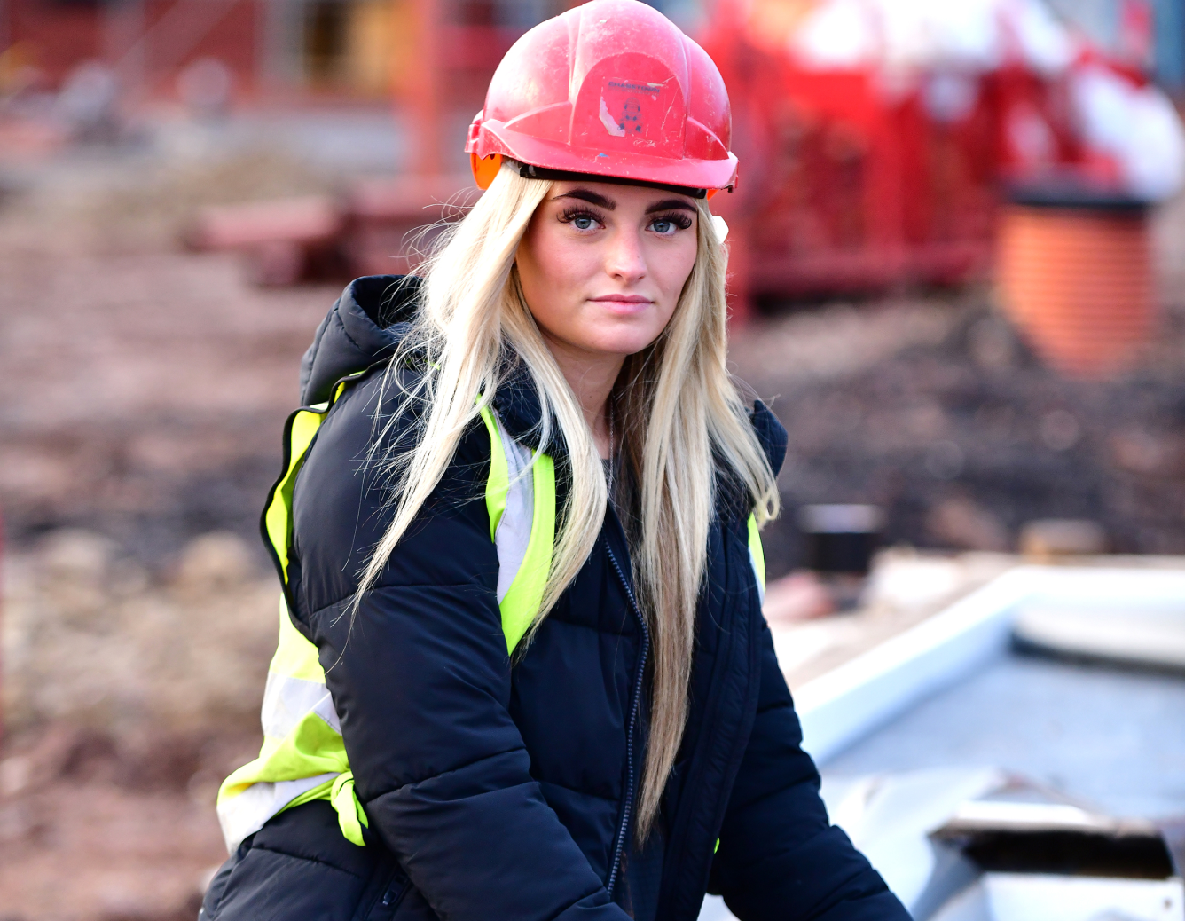 A person wearing a hard hat